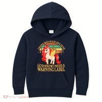 Retro Unicorn I Have Red Hair Warning Label Kids Hoodie thumb 0
