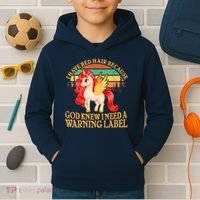Retro Unicorn I Have Red Hair Warning Label Kids Hoodie thumb 2