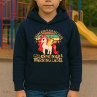 Retro Unicorn I Have Red Hair Warning Label Kids Hoodie thumb 3