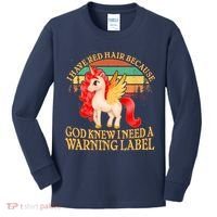 Retro Unicorn I Have Red Hair Warning Label Kids Long Sleeve Shirt thumb 0