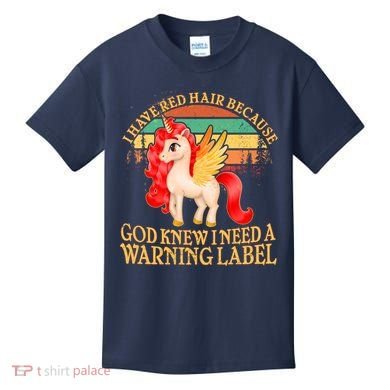 Retro Unicorn I Have Red Hair Warning Label Kids T-Shirt