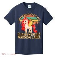 Retro Unicorn I Have Red Hair Warning Label Kids T-Shirt thumb 0