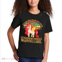 Retro Unicorn I Have Red Hair Warning Label Kids T-Shirt thumb 2