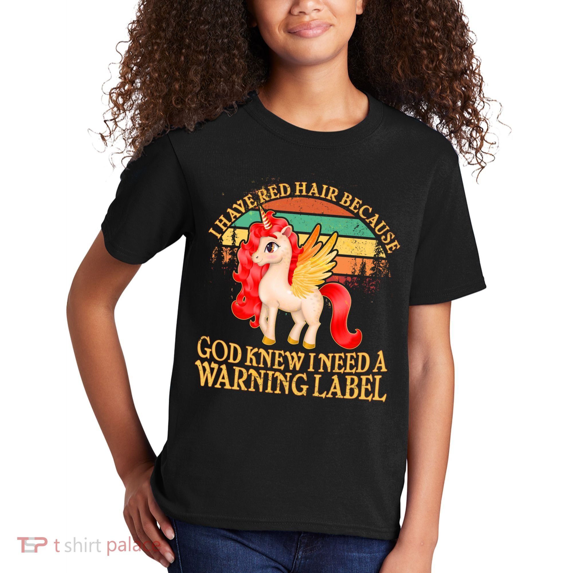 Retro Unicorn I Have Red Hair Warning Label Kids T-Shirt