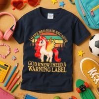 Retro Unicorn I Have Red Hair Warning Label Kids T-Shirt thumb 3