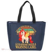 Retro Unicorn I Have Red Hair Warning Label Tote Bag thumb 0