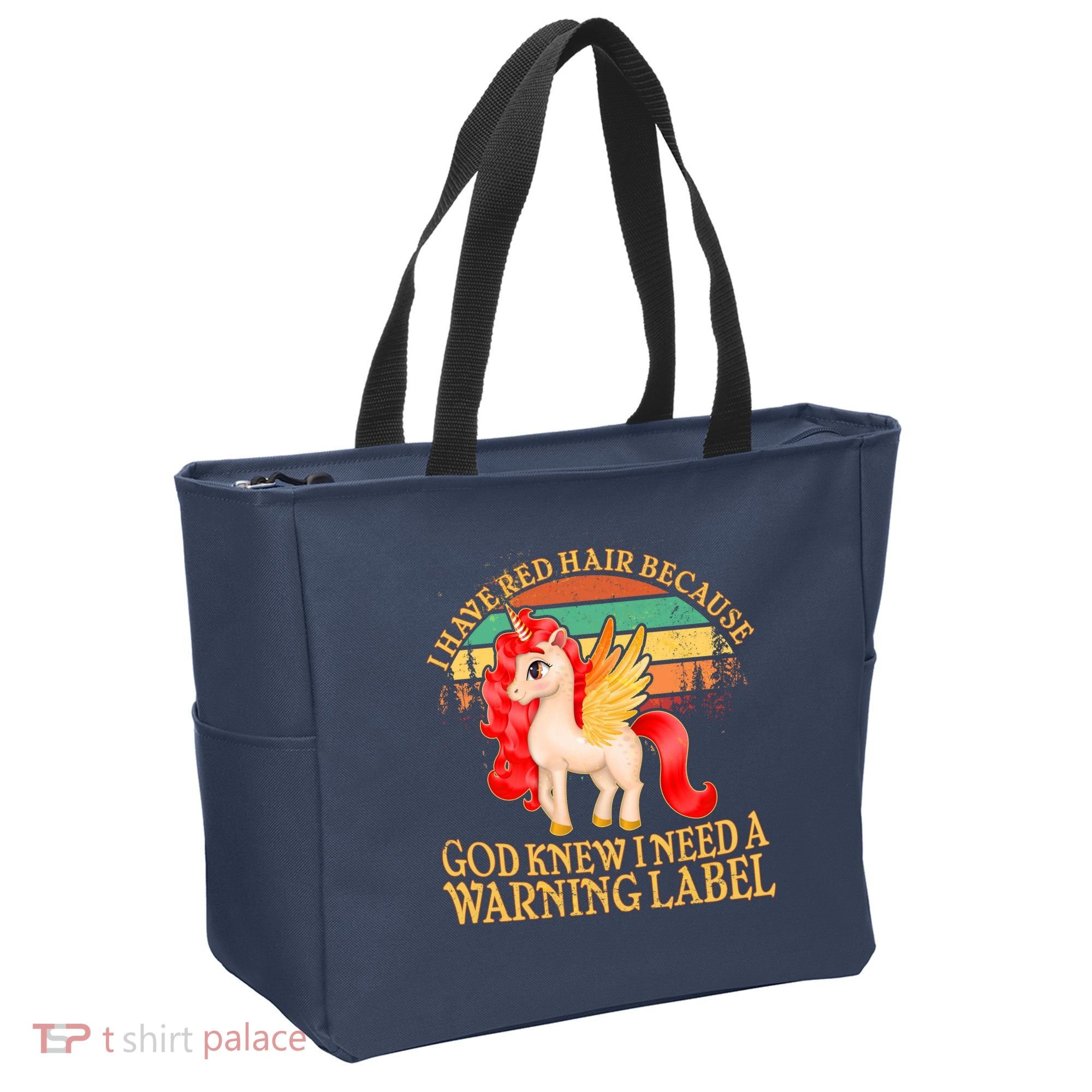 Retro Unicorn I Have Red Hair Warning Label Tote Bag
