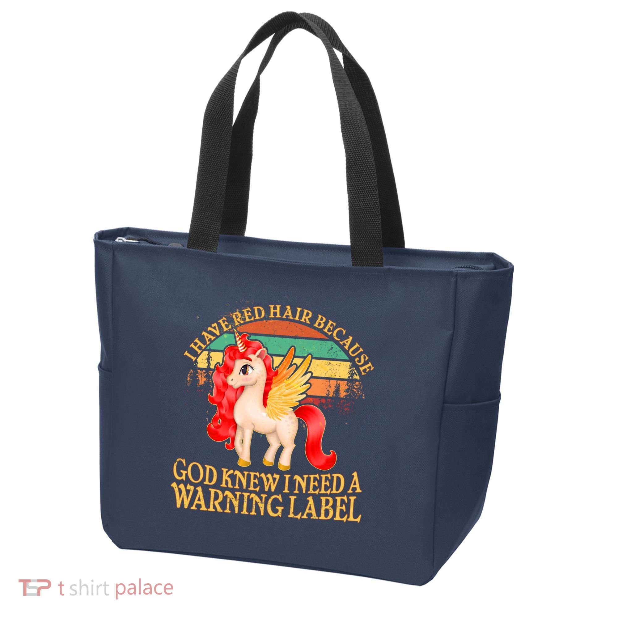 Retro Unicorn I Have Red Hair Warning Label Tote Bag