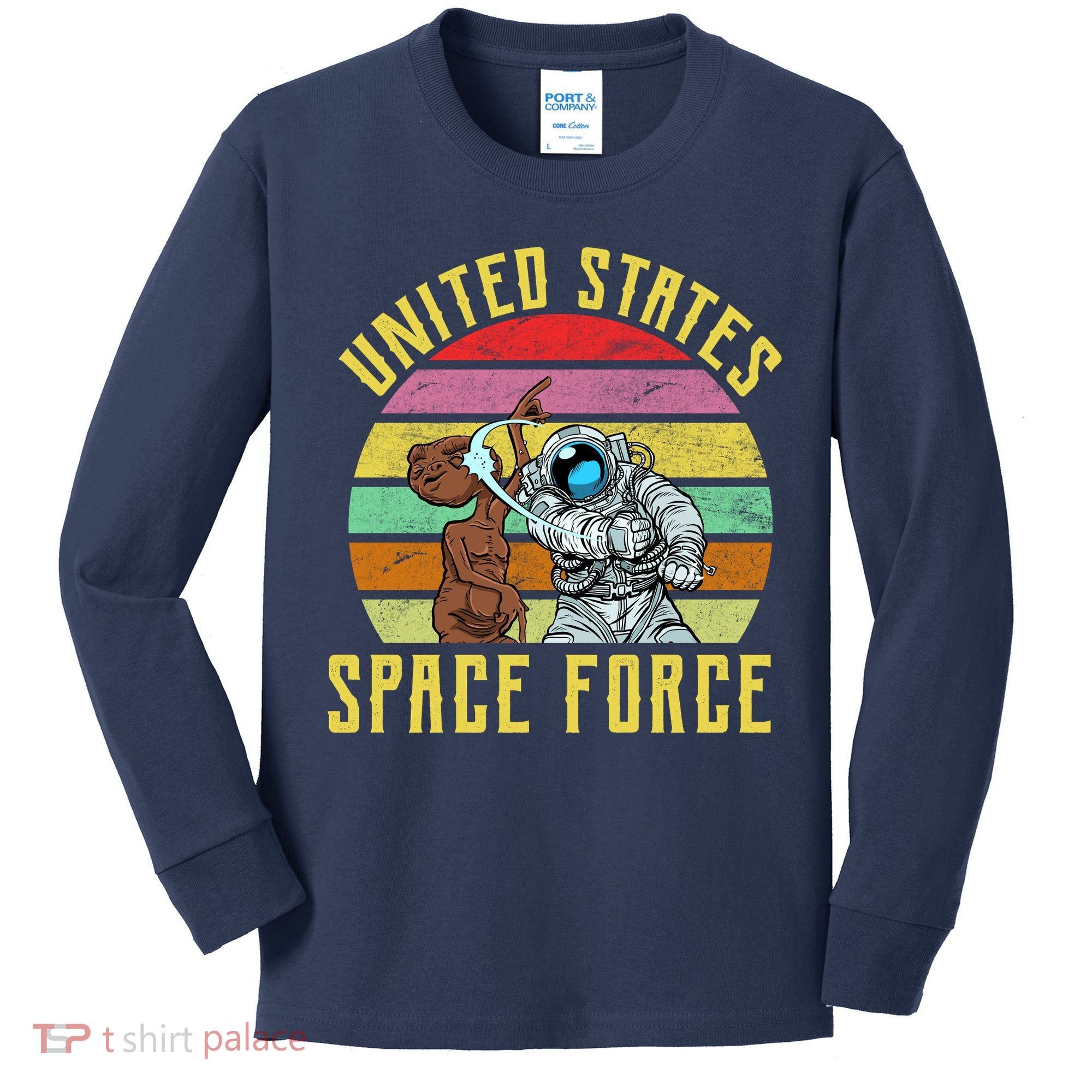 Retro United States Space Force Alien Kids Long Sleeve Shirt