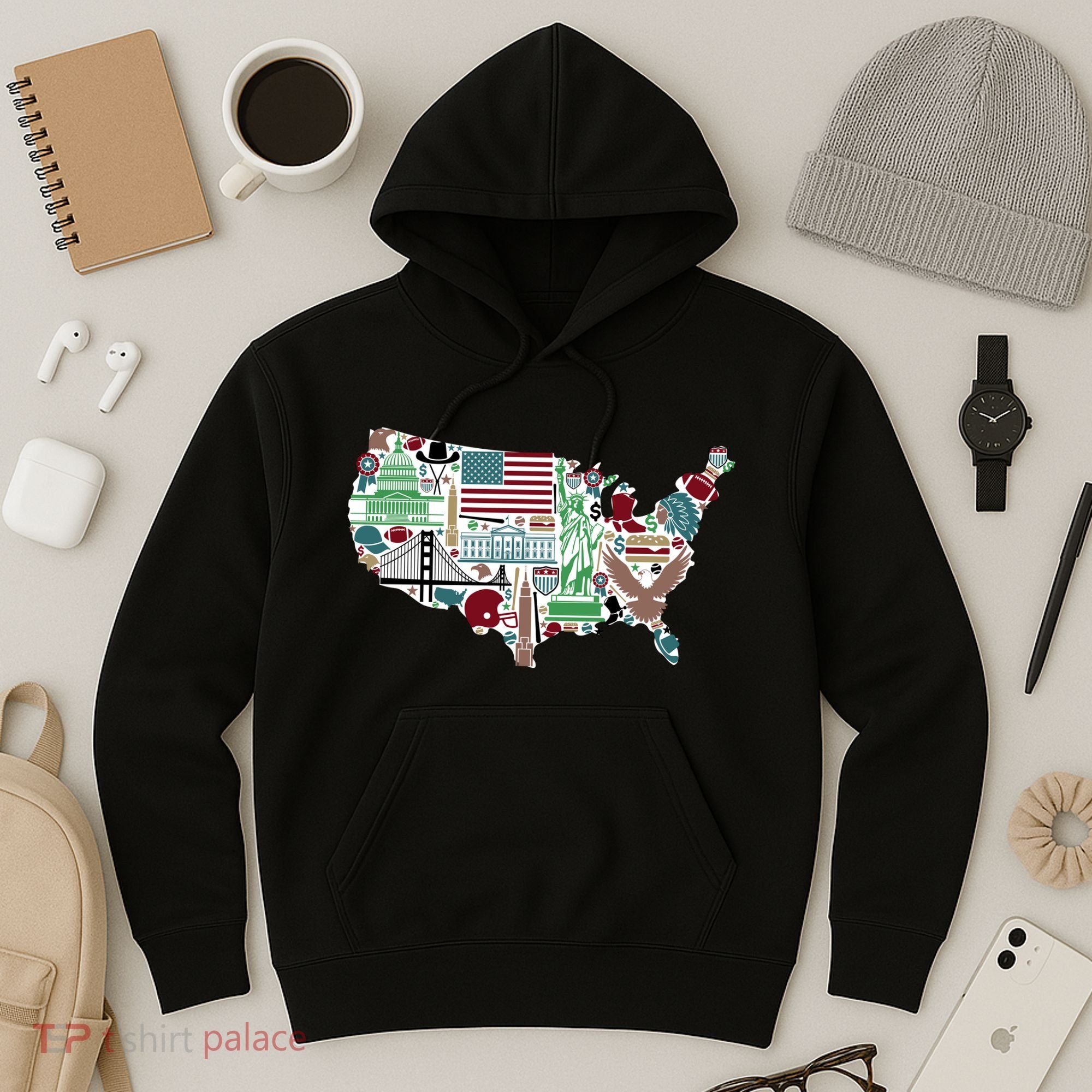 Retro USA State Map of America Hoodie