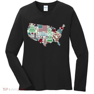 Retro USA State Map of America Women's Long Sleeve Shirt