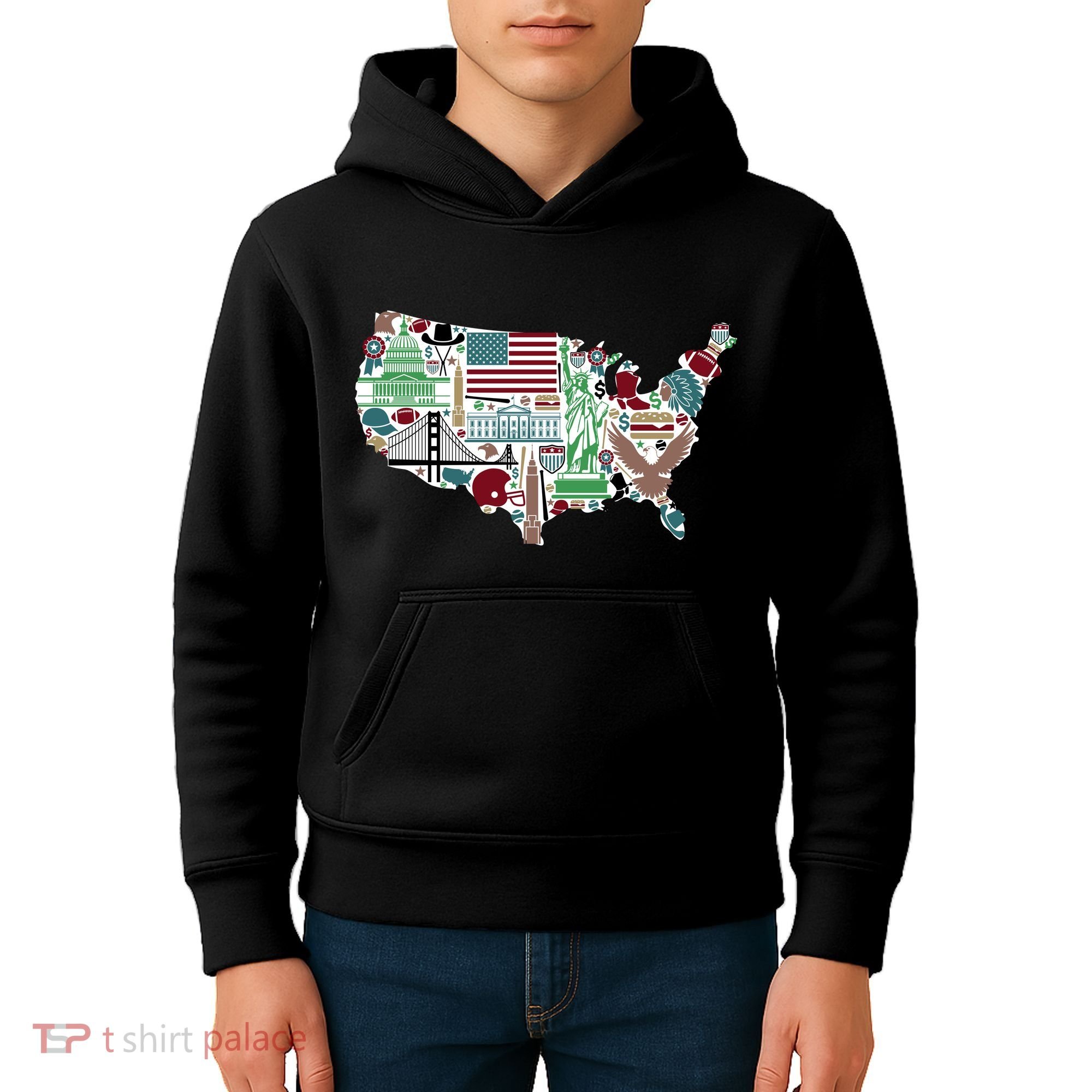 Retro USA State Map of America Kids Hoodie
