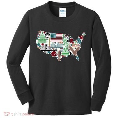 Retro USA State Map of America Kids Long Sleeve Shirt