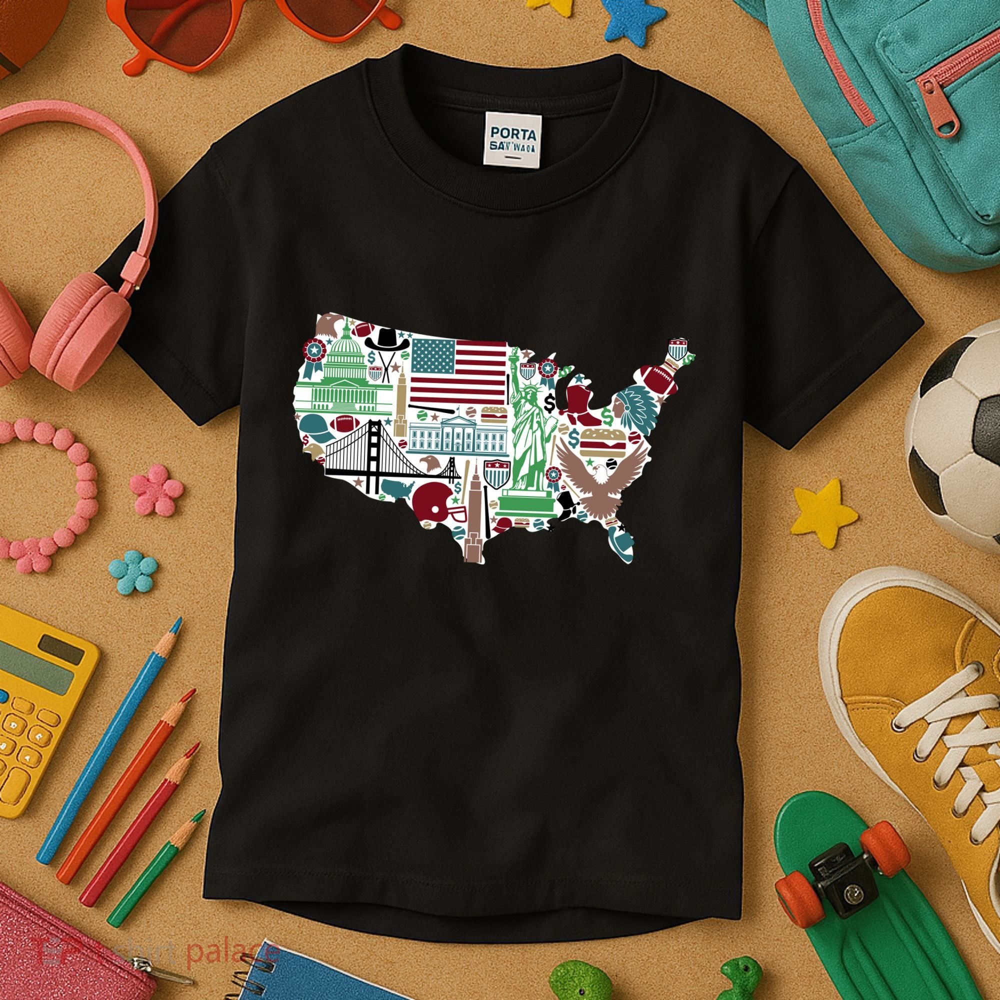 Retro USA State Map of America Kids T-Shirt