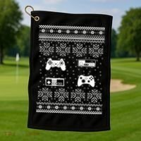 Retro Video Game Ugly Christmas Golf Towel thumb 1