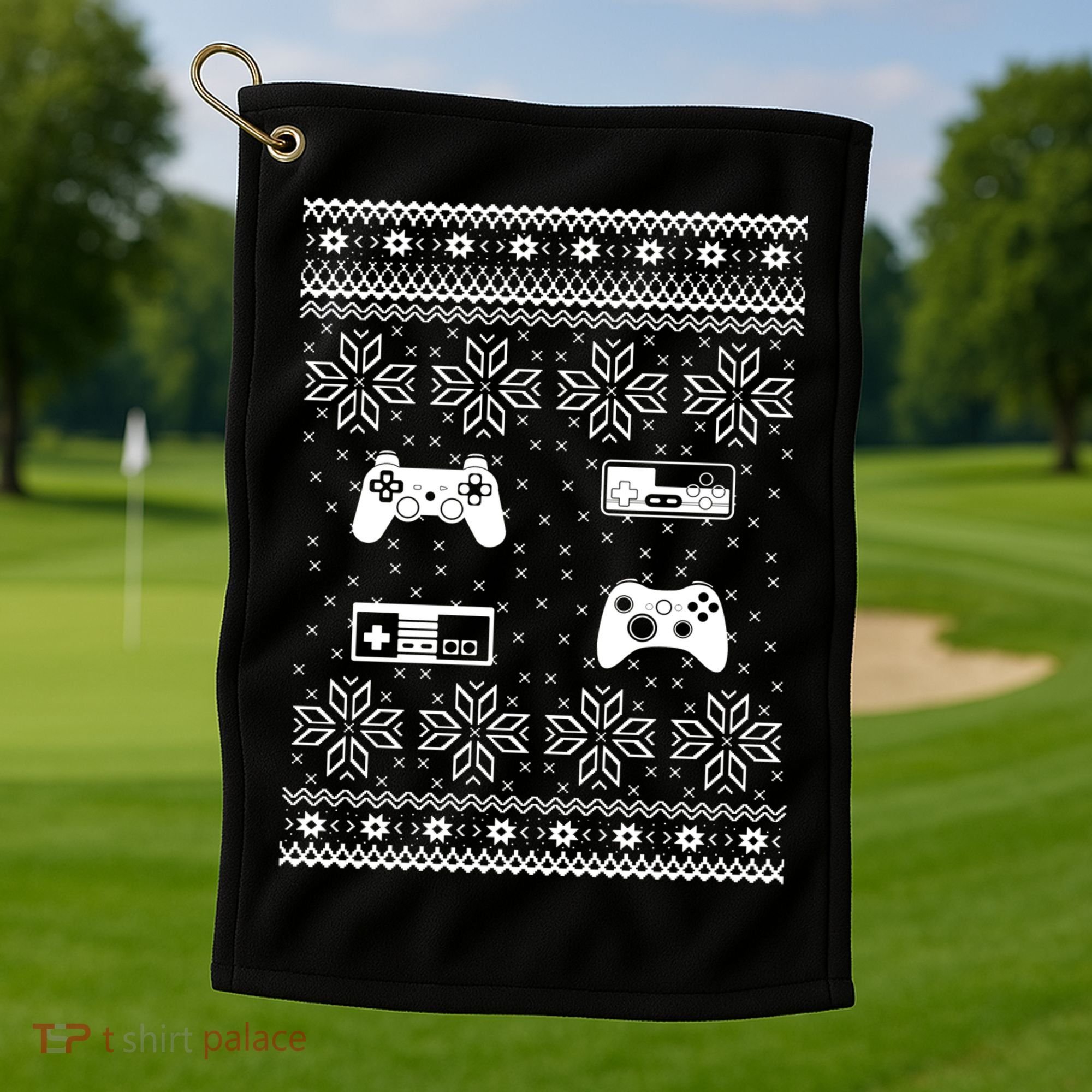 Retro Video Game Ugly Christmas Golf Towel