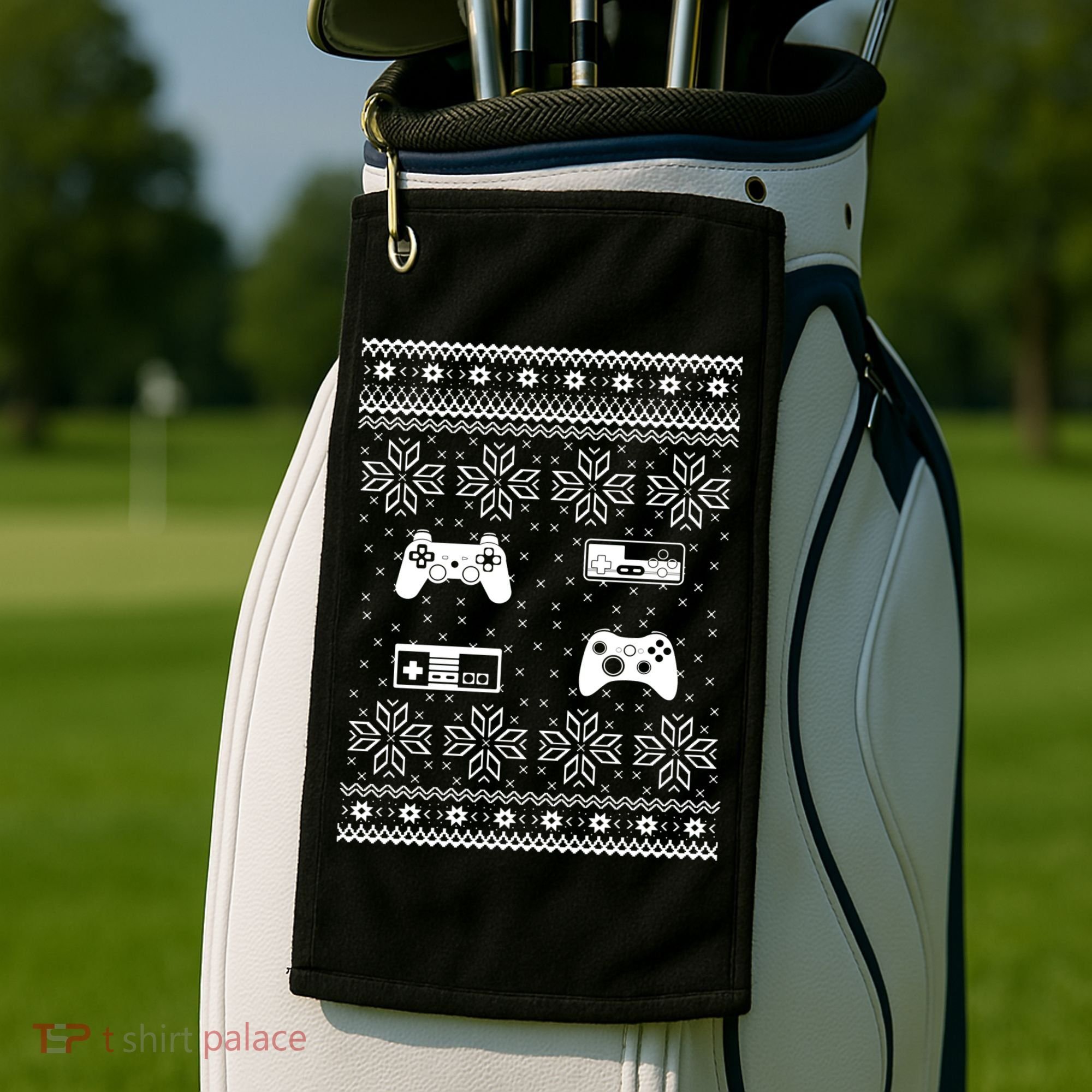 Retro Video Game Ugly Christmas Golf Towel