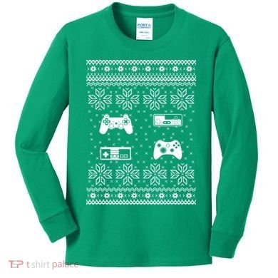 Retro Video Game Ugly Christmas Kids Long Sleeve Shirt