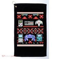 Retro Video Games Ugly Christmas Sweater Golf Towel thumb 0