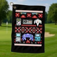 Retro Video Games Ugly Christmas Sweater Golf Towel thumb 1