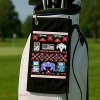 Retro Video Games Ugly Christmas Sweater Golf Towel thumb 2