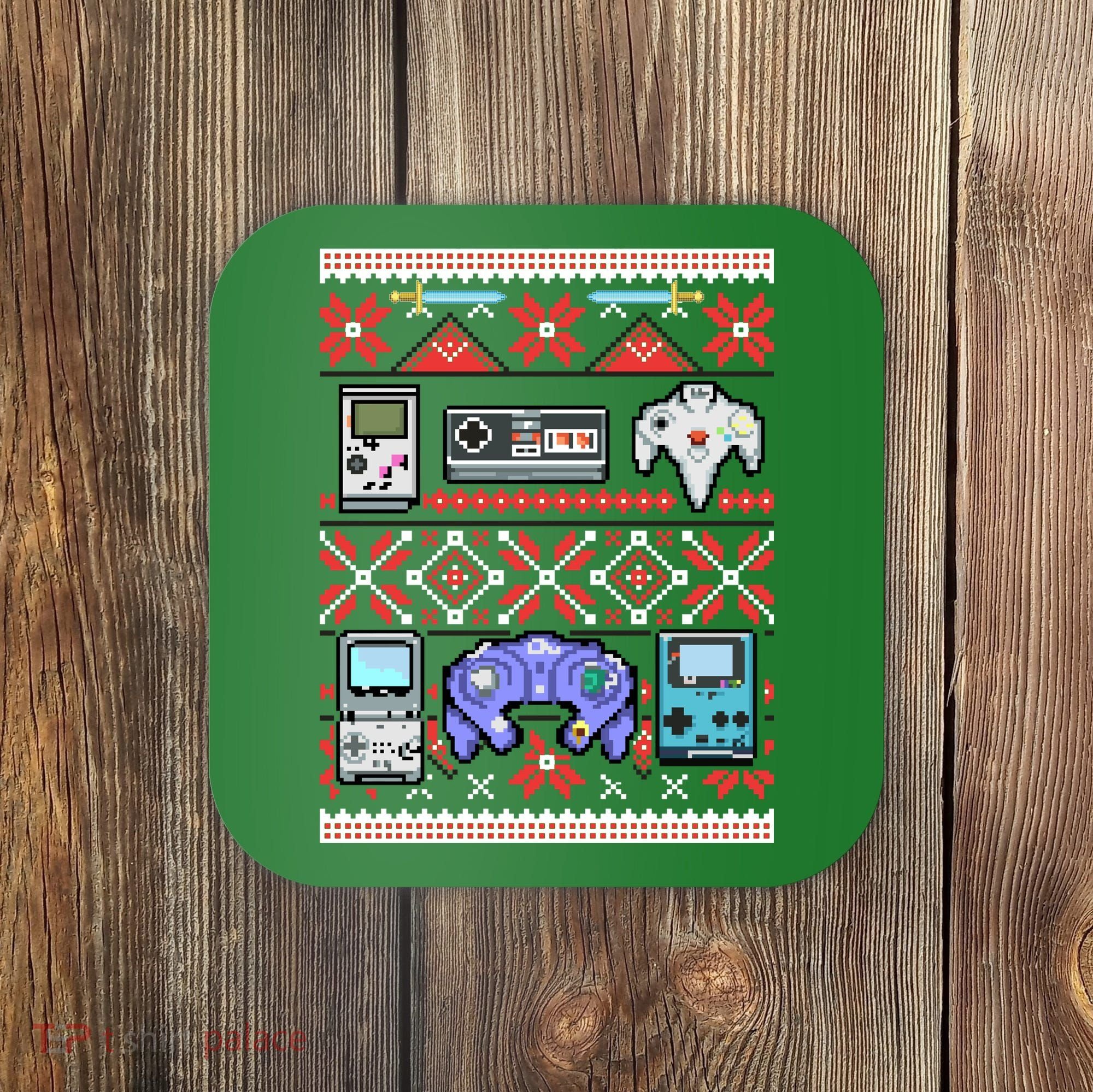 Retro Video Games Ugly Christmas Sweater Coaster