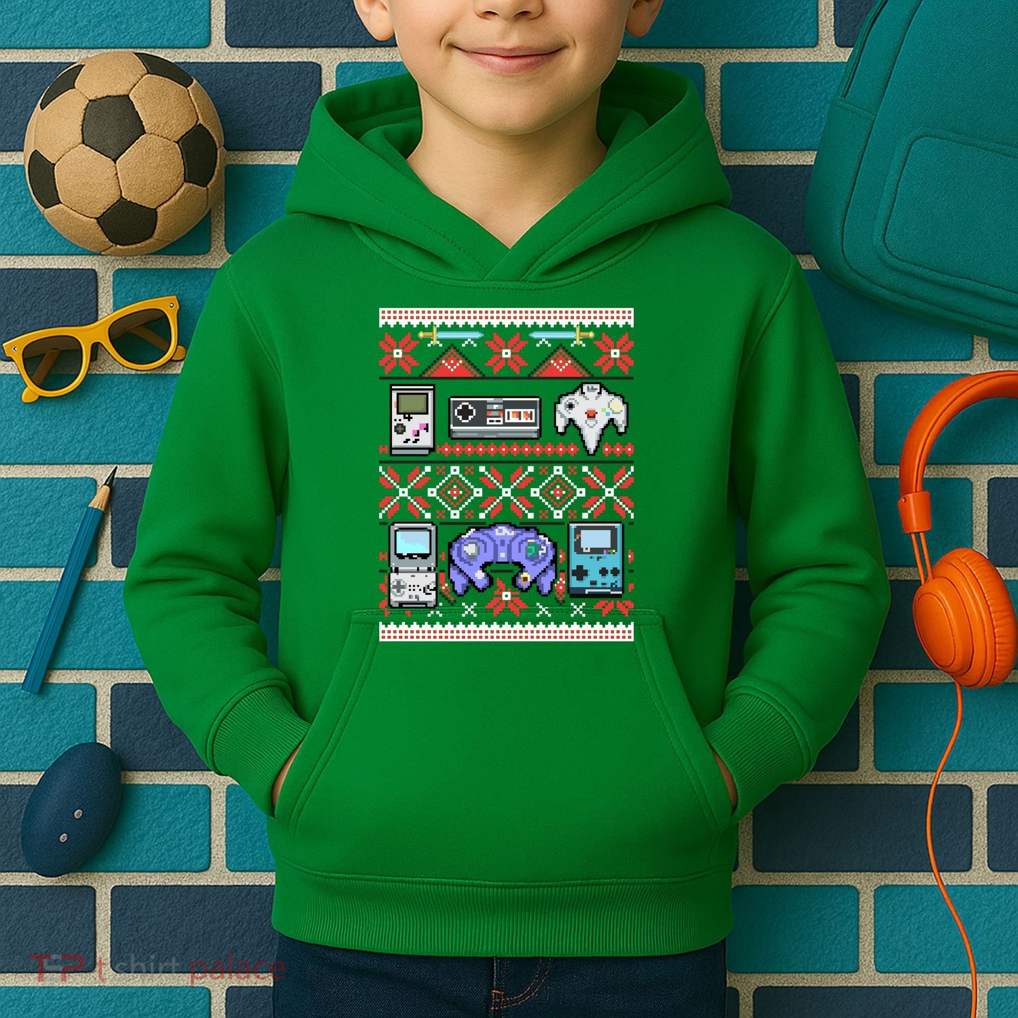 Retro Video Games Ugly Christmas Sweater Kids Hoodie
