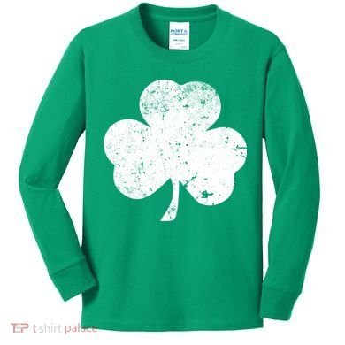 Retro Vintage Irish Distressed Shamrock St. Patrick's Day Kids Long Sleeve Shirt