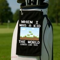 Retro When I Was A Kid The World Look Like This Golf Towel thumb 2