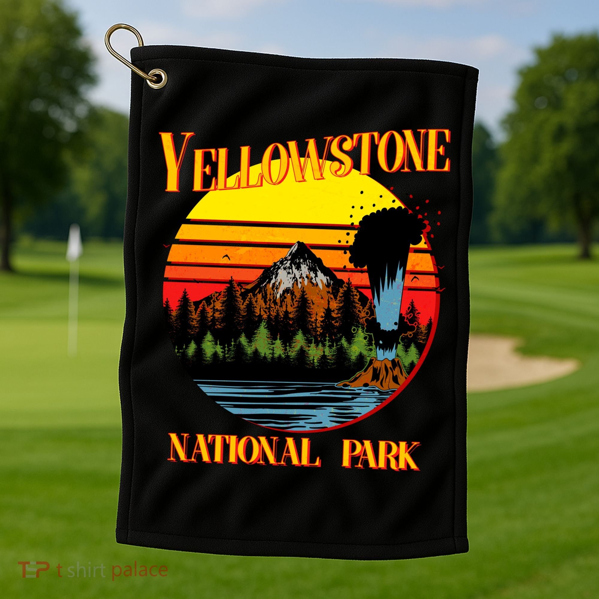 Retro Yellowstone National Park Golf Towel