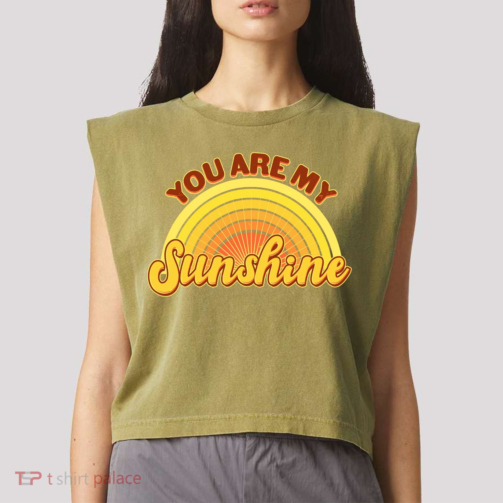 Retro You Are My Sunshine Sunbow Garment-Dyed Women's Muscle Tee