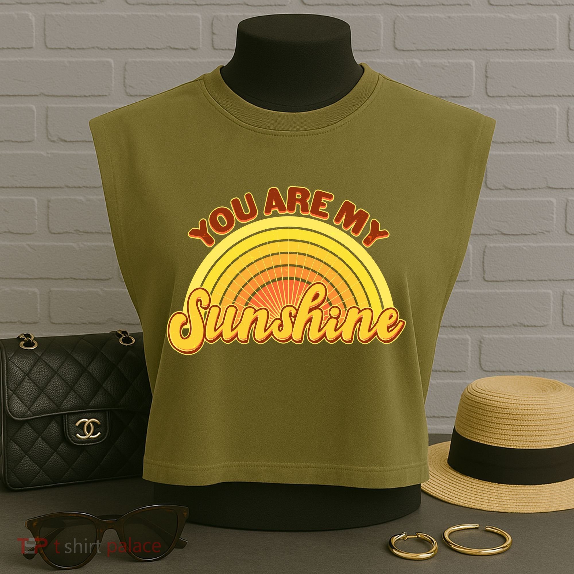 Retro You Are My Sunshine Sunbow Garment-Dyed Women's Muscle Tee