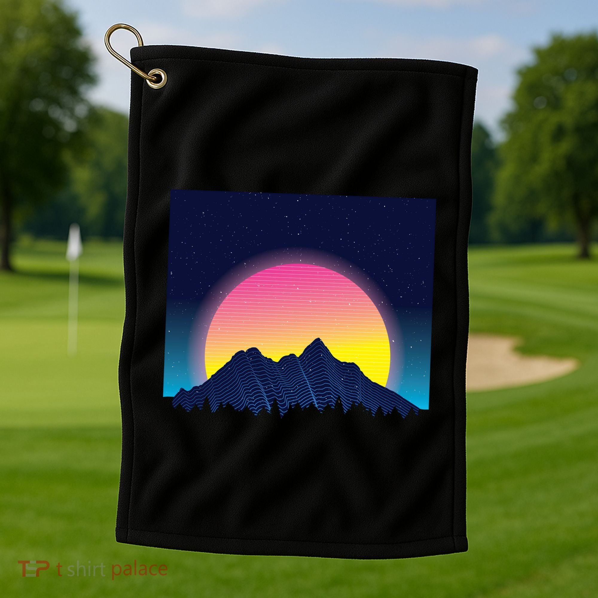 Retrowave Mountains Golf Towel