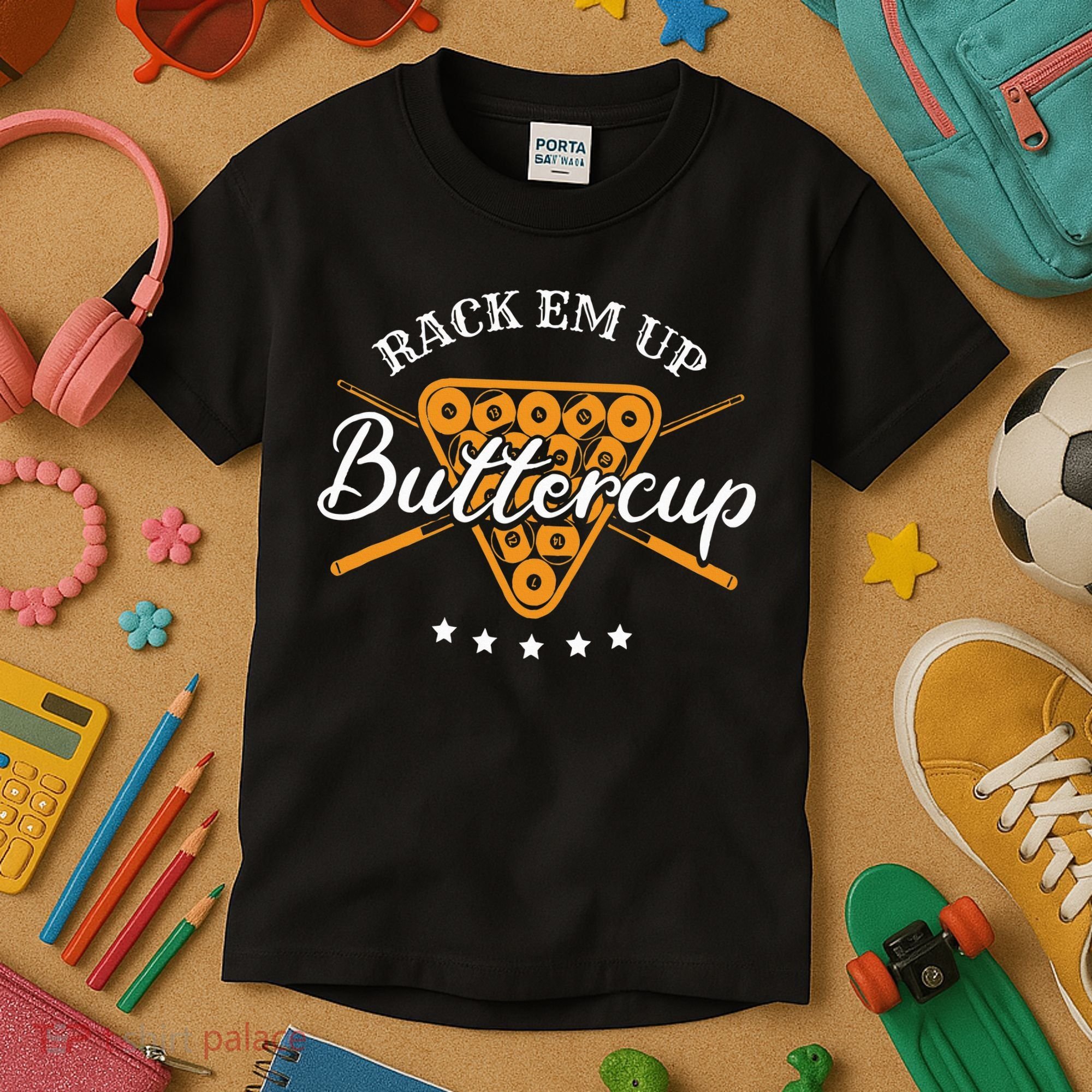 Rack Em Up Buttercup Pool Billiard Team Kids T-Shirt