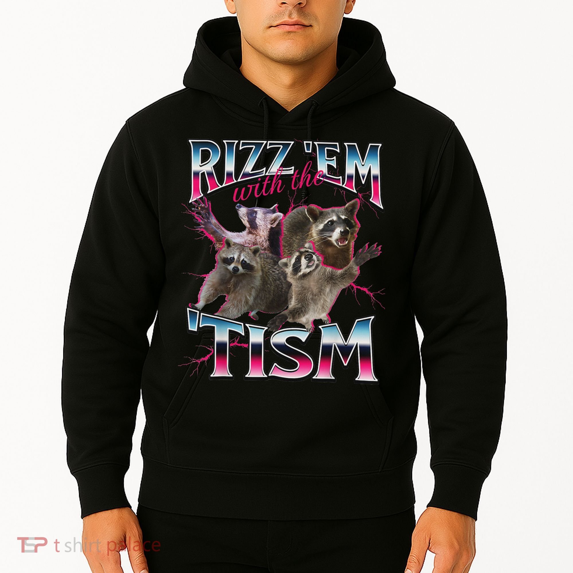 Rizz Em With The Tism Racoon Funny Oddly Specific Dank Meme Hoodie