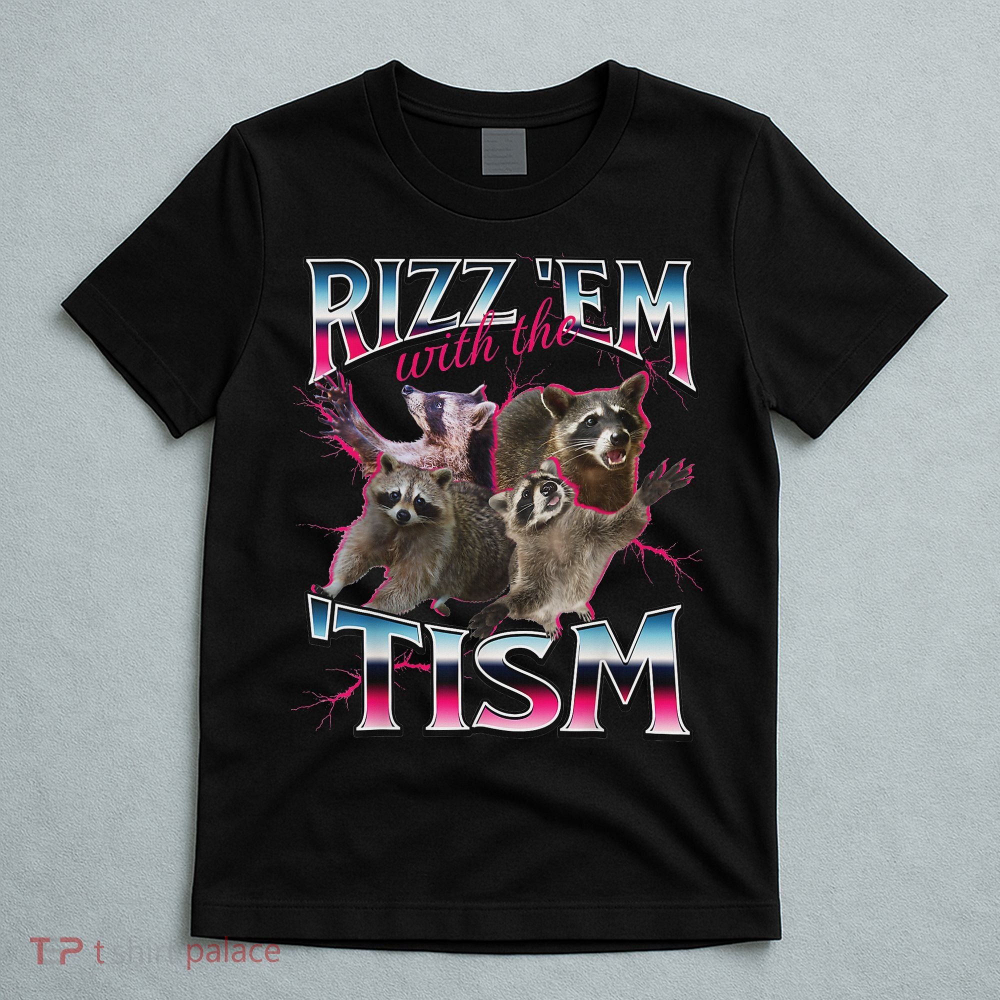 Rizz Em With The Tism Racoon Funny Oddly Specific Dank Meme T-Shirt