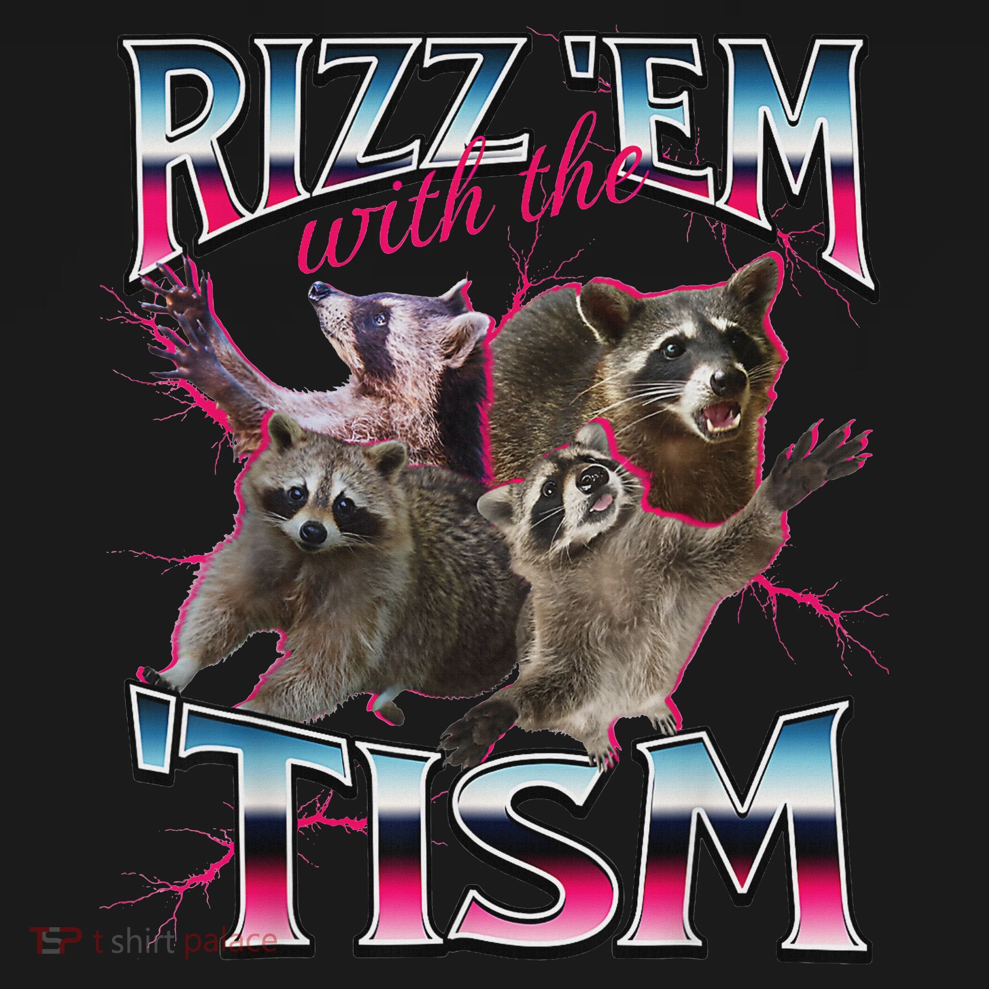 Rizz Em With The Tism Racoon Funny Oddly Specific Dank Meme T-Shirt
