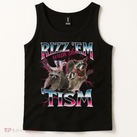 Rizz Em With The Tism Racoon Funny Oddly Specific Dank Meme Tank Top thumb 2