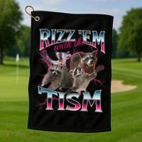 Rizz Em With The Tism Racoon Funny Oddly Specific Dank Meme Golf Towel thumb 1