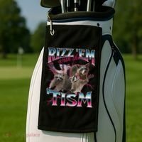 Rizz Em With The Tism Racoon Funny Oddly Specific Dank Meme Golf Towel thumb 2