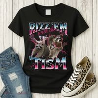 Rizz Em With The Tism Racoon Funny Oddly Specific Dank Meme Women's T-Shirt thumb 3