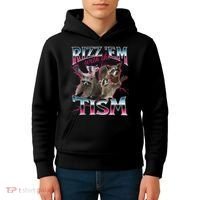 Rizz Em With The Tism Racoon Funny Oddly Specific Dank Meme Kids Hoodie thumb 4