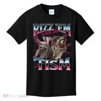 Rizz Em With The Tism Racoon Funny Oddly Specific Dank Meme Kids T-Shirt thumb 0