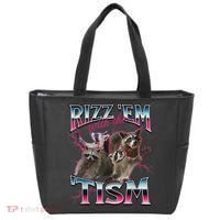 Rizz Em With The Tism Racoon Funny Oddly Specific Dank Meme Tote Bag thumb 0