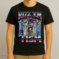 Rizz Em With The Tism Meme Autistic Raccoon Funny Rizz Gift T-Shirt thumb 3