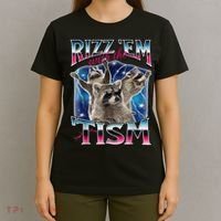 Rizz Em With The Tism Meme Autistic Raccoon Funny Rizz Gift T-Shirt thumb 4