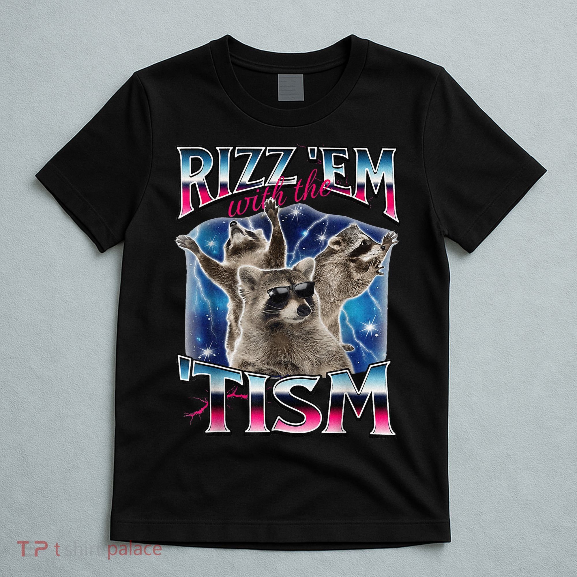 Rizz Em With The Tism Meme Autistic Raccoon Funny Rizz Gift T-Shirt