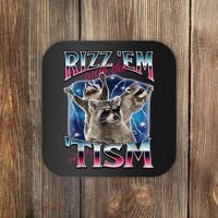 Rizz Em With The Tism Meme Autistic Raccoon Funny Rizz Gift Coaster thumb 0