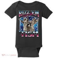 Rizz Em With The Tism Meme Autistic Raccoon Funny Rizz Gift Baby Bodysuit thumb 0