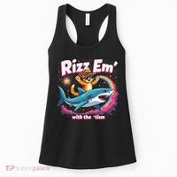 Rizz Em With The Tism Humor Cat Shark Autism Awareness Women's Tank Top thumb 0